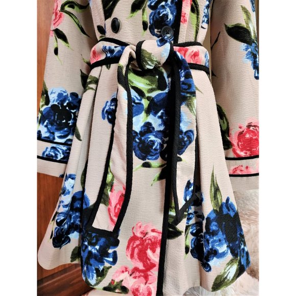 ELLE Floral Trench Coat Size 2 New Condition - Picture 4 of 6